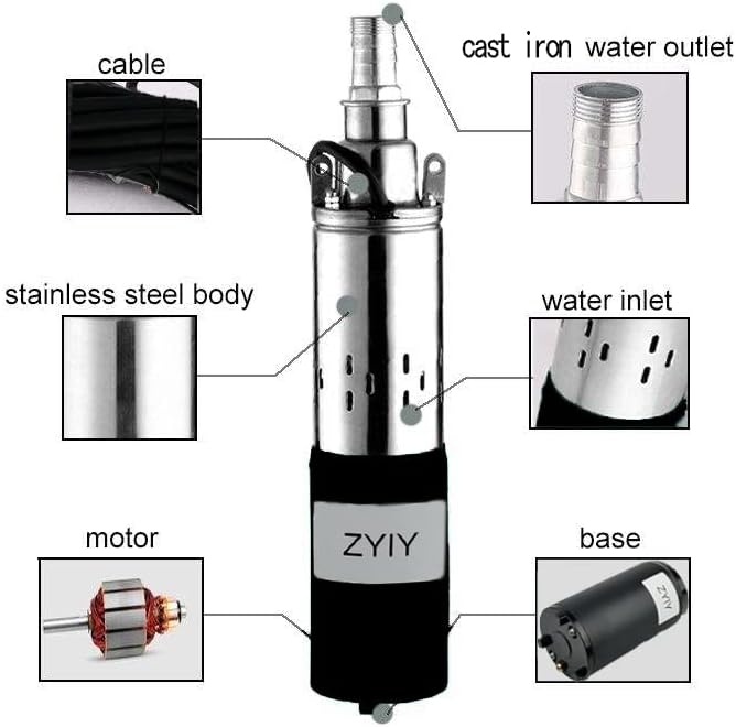 12V Deep Well Submersible Pump 200W DC Solar Power 3" Bore Stainless Steel Submersible Deep Well Pump High Lift 131ft Pressure Well Water Pumps for Home,Industrial,Irrigation Use,1" Outlet