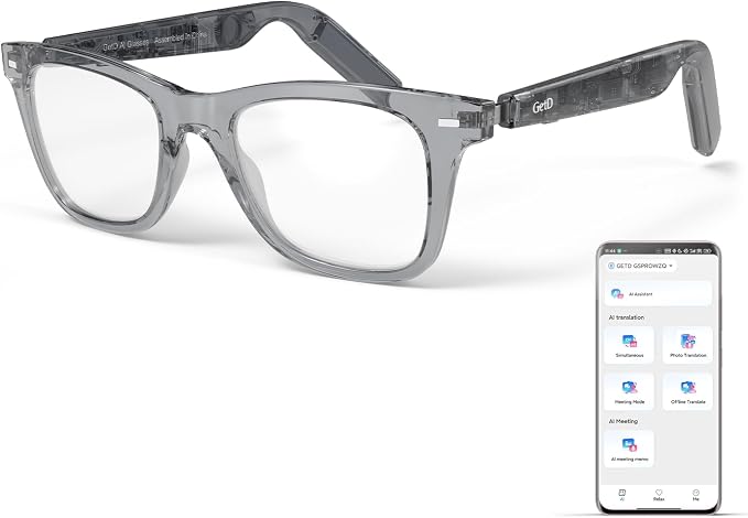 GetD AI Glasses for Men & Women, Smart Glass Powered by ChatGPT, AI Real-time Translation with 145 Languages, 11H Music Play, Bluetooth Glasses with Anti-Blue Light Lens for Daily Use, Travel