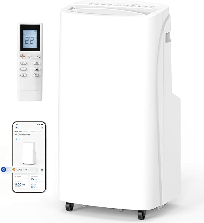 16000 BTU Wi-Fi Smart Portable Air Conditioner with Heat, 4-in-1 Cool/Dehumidify/Fan/Heat Portable AC, Cools Up to 800 Sq.Ft, Remote Control & 360° Universal Wheels for Large Room, Home & Office