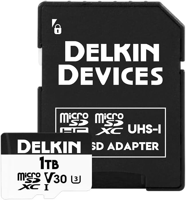 Delkin Devices Drone 1TB microSD Card UHS-I U3 V30 A2 – 190MB/s Read, 155MB/s Write – Designed for Drones, 4K UHD Video, DJI Compatible, microSDXC with Adapter (1TB)