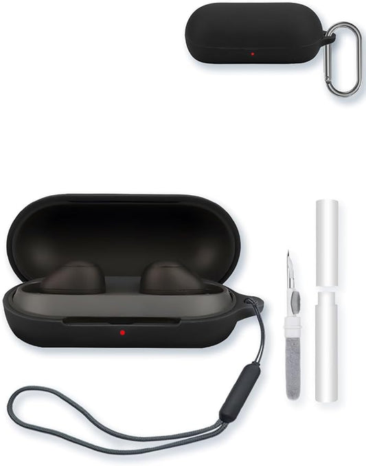 Case for Sony WF-C700N Truly Wireless Noise Canceling Earbud Headphones,Soft Protective,BOVUGAC Silicone Case Cover with Keychain & Cleaning Kit & Lanyard for WF-C700N Earbuds-Black