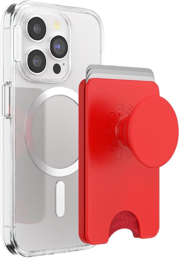 PopSockets Phone Wallet for MagSafe, Phone Card Holder with Grip, Red - Rosso