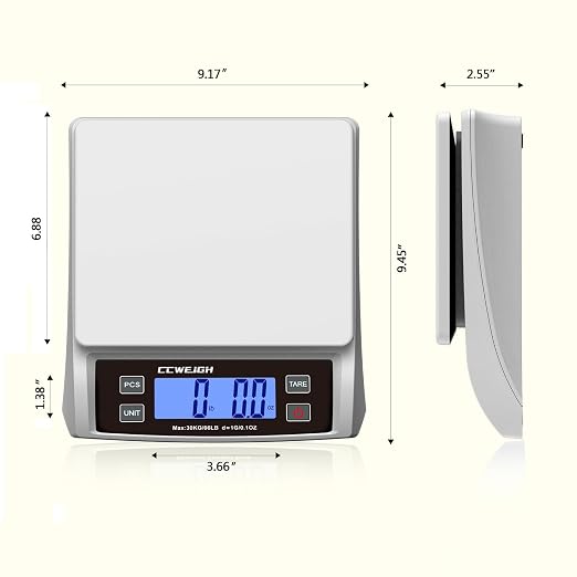 Digital Kitchen Scale 30KG/66LB, Stainless Bread Scale with LCD Display, Multi Unit Conversion for Baking、Supermarket＆ Express Delivery, Counting Scale (White)