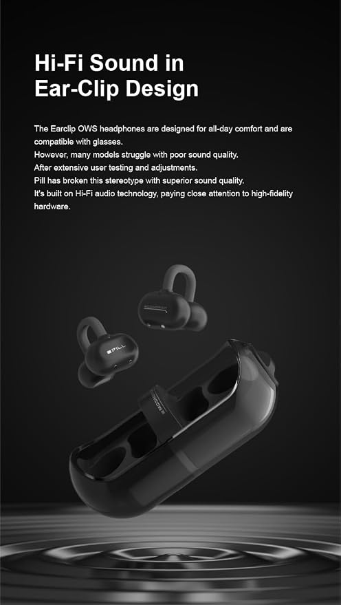 Moondrop Pill Open Ear Headphones Bluetooth 6.0 OWS Hanging Earphones IPX4 Open Ear Clip Wireless Earbuds Built-in AI ENC MD-0WS-003 (RED)