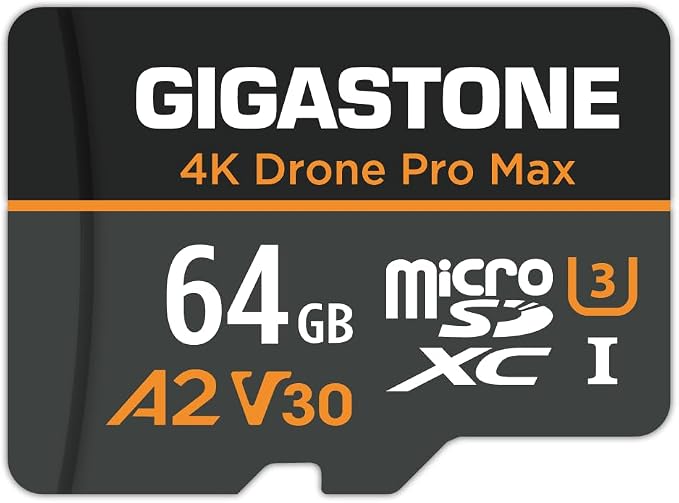 【5-Years Data Recovery】【Designed for Drone】GIGASTONE 64GB Micro SD Card, 4K Drone Pro Max, A2 V30 for DJI Drone, Gopro, 4K UHD Video Recording, R/W up to 95/35 MB/s, UHS-I U3 C10 Class 10 with Adapter