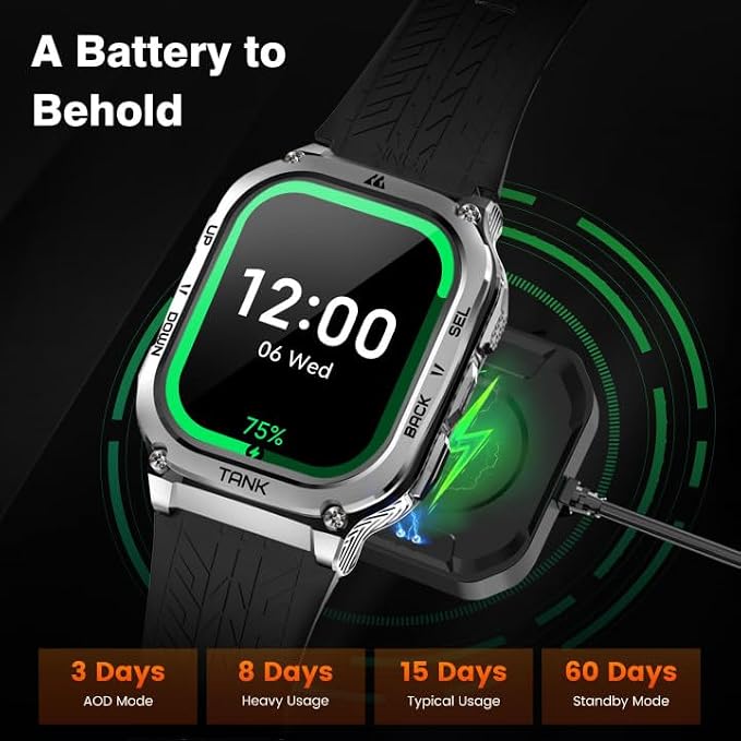 AMAZTIM Smart Watches for Men - Rugged Outdoor Fitness Watch, 170+ Sports Modes, 5 ATM Waterproof, 1.96" AMOLED, Gorilla Glass, Answer/Make Calls, Android & iOS Compatible