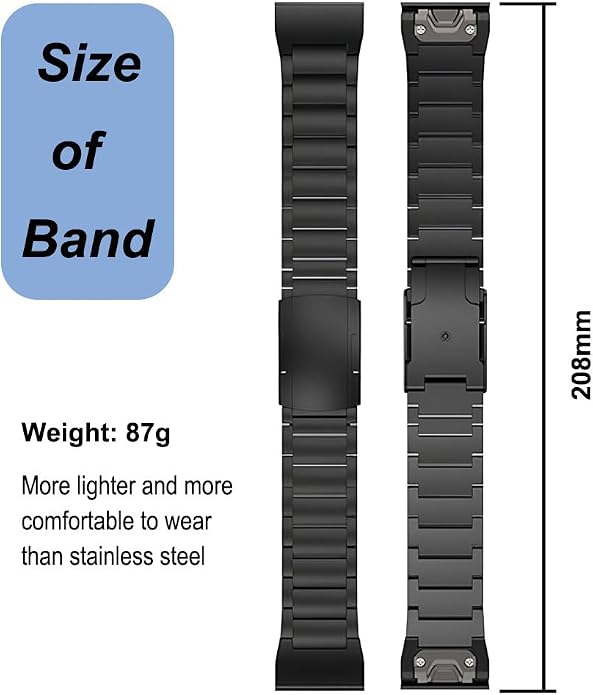 Titanium Band for Garmin Fenix 8 (51mm)/Fenix 7X/6X/5X/Fenix 3 HR, Descent Mk2i Mk2, Tactix 7, Enduro 2 3, Epix Pro Gen 2 (51mm) - 26mm Quick Fit Watch Band Metal Strap for Garmin Watch