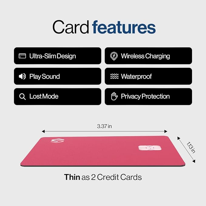 SPOTMINDERS Apple MFi Certified Credit Card Wallet Tracker PRO Pink (iOS Only) Travel Essentials for Women Works with Apple Find My Rechargeable Tracking Card IP68 0.07in Slim Item Finder for Passport