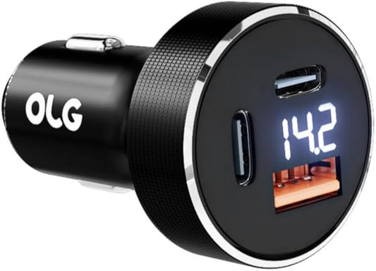 OLG 100W Car Charger – 3 Port Cargador para Carro (LED Display, 12V/24V Compatible) – Cigarette Lighter USB Fast Charge Adapter for iPhone, Android, Type V