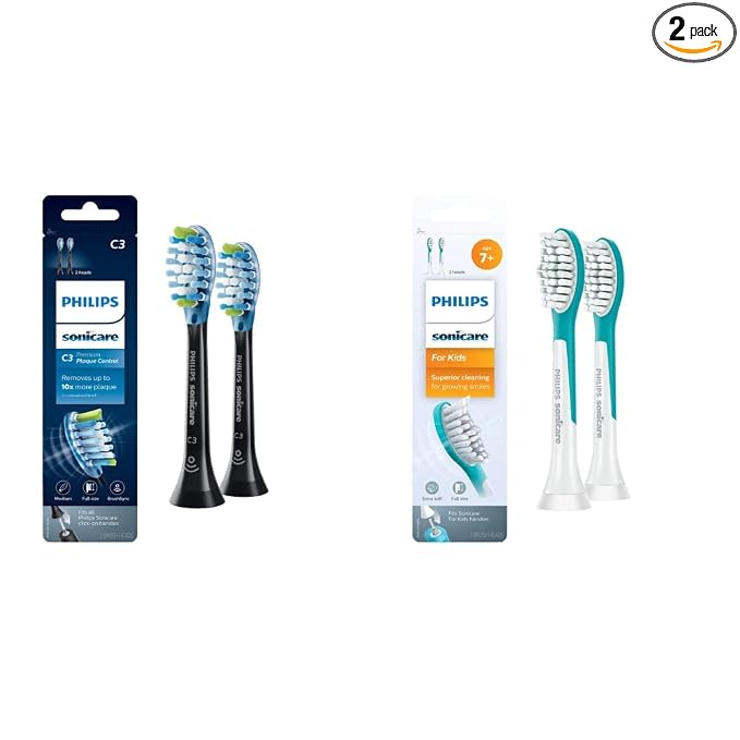 Philips Sonicare Genuine Replacement Toothbrush Heads Bundle with Premium Plaque Control and for Kids Heads