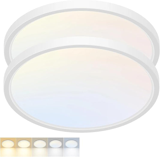 2 Pack LED Flush Mount Ceiling Light,15Inch 30W,3000K/3500K/4000K/5000K/6500K 5 Color Temperatures Ceiling Light Fixture for Kitchen Porch Hallway Bedroom Bathroom and Closet,White
