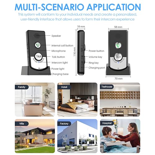 2-Way Wireless Intercom Doorbell System 1000m (3280ft) Super Long Range Intercom System Indoor Outdoor for House Office Room to Room Communication