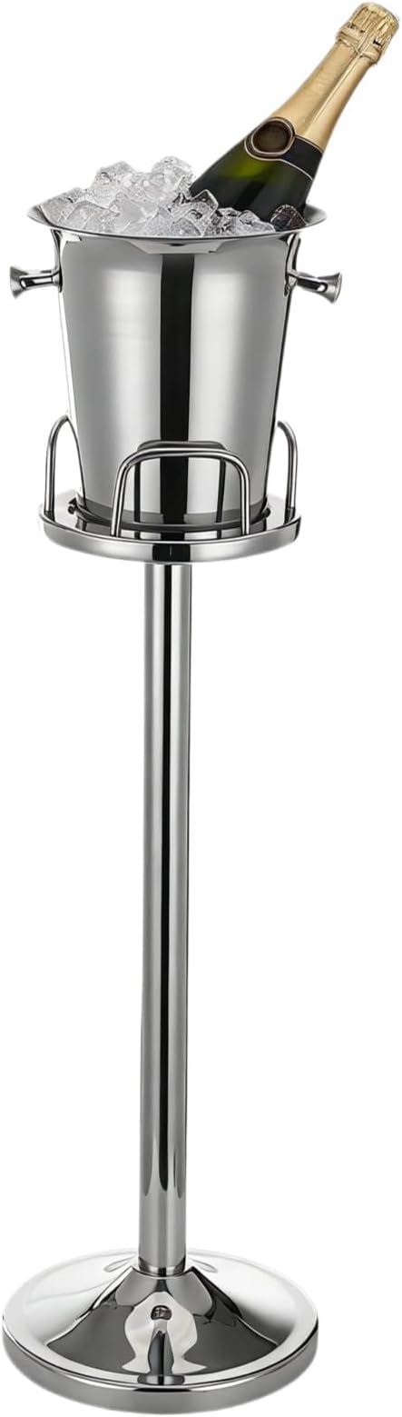 1.32 Gal Stainless Steel Ice Bucket with Stand, Silver Bucket with Weighted Base, European Wine Chiller On Stand for Parties, Weddings, Events, 36.14 x 9.84 in