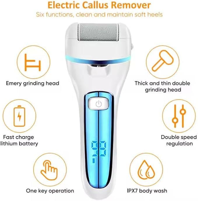 White Electric Foot File Callus Remover Set, Waterproof, LCD Display, with Professional Pedicure Kit 9 Pieces