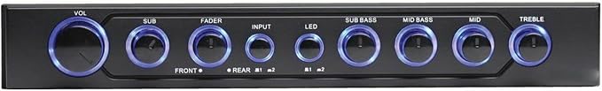 Autotek ATEQ709 4-Band Audio Equalizer with Built-in 2-Way Crossover, 9 Volts, 1/2 DIN, re-amp EQ with Front/Rear Active Crossover, and Selectable 12dB high-Pass Crossover,Black