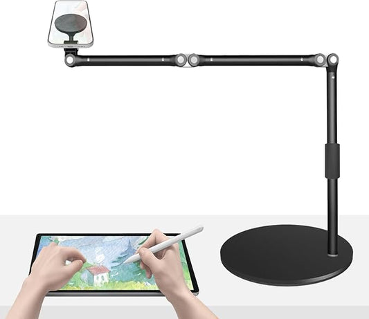 Magnetic Overhead Phone Mount for Desk, MagSafe-Compatible 17 in Long Arm iPhone Holder, 360° Swivel Stand for Video Recording, Filming, Live Streaming, Cooking, and DIY Crafts