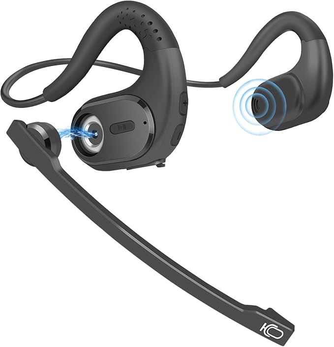 BANIGIPA Bluetooth Headset with Removable Microphone, Noise Cancelling Wireless Headset for Phones Laptop Computer PC, Open Ear Headphones for Office Meeting Running Cycling Driving Working-12 Hrs