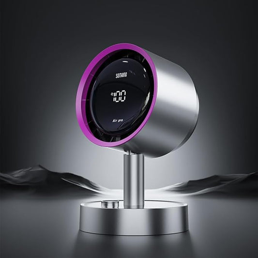 SOTHING Desk Fan with Built-in Filter, 120° Oscillating Air Circulator Fan with 100 Speeds, Digital Display, USB-C Rechargeable, Quiet Small Table Fan for Bedroom, Office, Dorm, Home – Silver