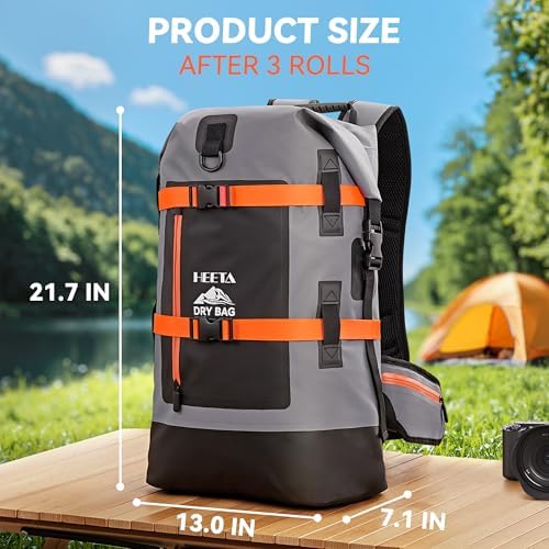 HEETA Fish Scale Up to 110lb/50kg, 2 AAA Batteries Included (Black) Bundled with Waterproof Dry Bags Backpack (Black 40L)