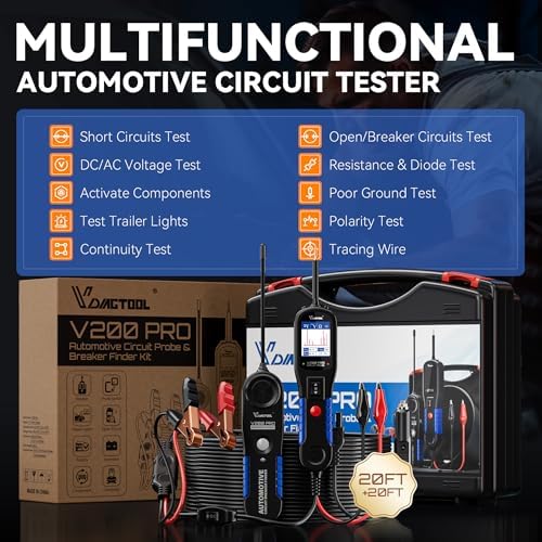 VDIAGTOOL V200 Pro Automotive Power Circuit Probe Tester Circuit Breaker Finder Tool Circuit Short Finder with VD31 Car Code Reader, OBD2 Scanner with Car Key Battery Tester
