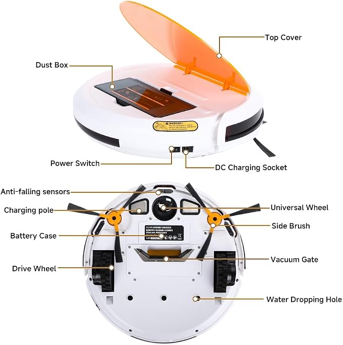 Hoteche Robotic Vacuum Cleaner with 450ML Dustbin, Auto Zigzag Cleaning, Gyroscope Navigation, 1000PA Suction, Fall-Arrest & Anti-Collision
