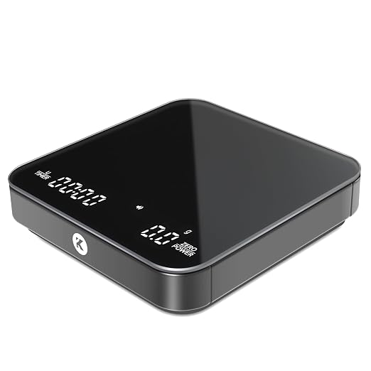 KitchenTour CaféMetric Coffee Scale with Timer 0.1g/2000g - Precision Small Scale for Espresso & Pour Over - Mini Scale with LED Display AAA Battery Black