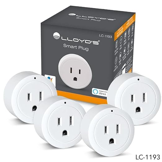 Lloyd's WiFi Smart Plug, Compatible with Alexa and Google Home, Set Timers and Schedules from App, No Hub Required, for 2.4 GHz Networks (4-Pack)
