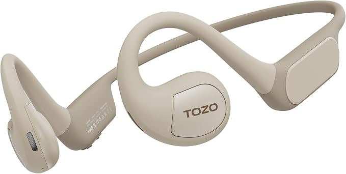 TOZO Upgraded Open Ear Headphones Bluetooth 5.3 Air Conduction Wireless Headphones Sport Earbuds with Premium Sound, 32 EQs via APP, Dual-Mic Call Noise Reduction Earphones with Hair Band for Cycling