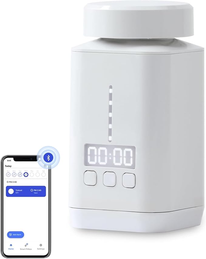 DEFI Smart Pill Bottle | Bluetooth Pill Organizer, Travel Medication Organizer & Daily Pill Case, Portable Medicine Holder for Vitamins & Supplements | Sound & Light Reminder App