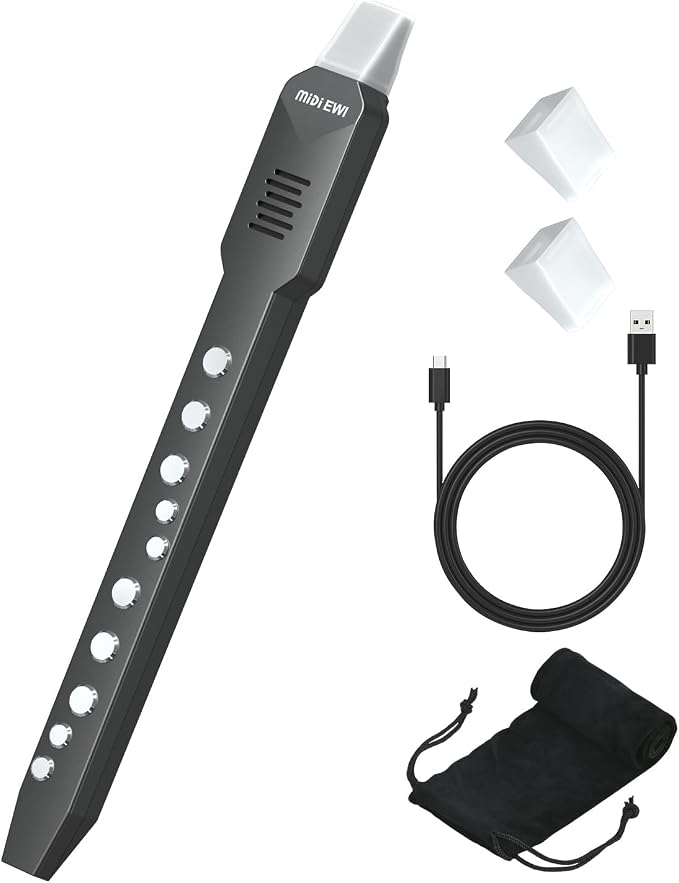 KONIX Electronic Wind Instrument, DC02 Pro Digital Wind Instrument with 10 Musical Tones, MIDI Bluetooth, Built-in Battery, EWI Instrument for Beginners, Black