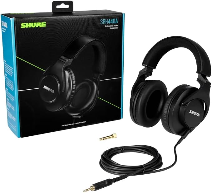 Shure SRH440A Over-Ear Wired Studio Headphones – Professional Monitoring & Recording Earphones with Accurate Frequency Response, Adjustable Collapsible Design, Black (Pack of 6)
