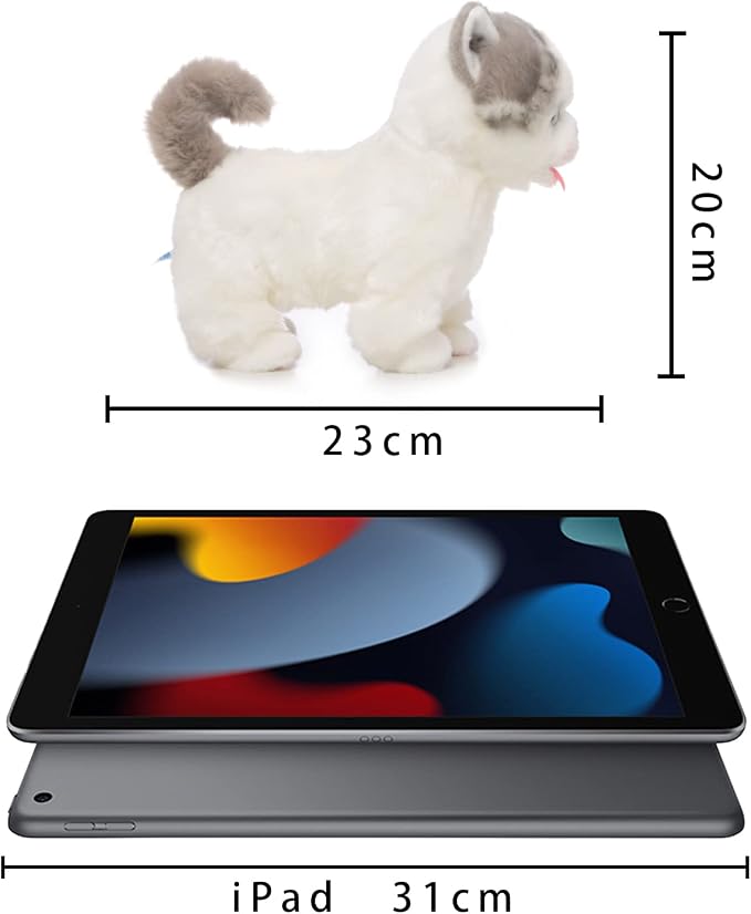 CU-MATE Electronic Stuffed Walking Cats, Realistic Interactive Pet Toy Cat, Walking, Barking, Wagging Tail & Talking, Present Gifts for 3+ Year (British Shorthair Blue and White Cat)