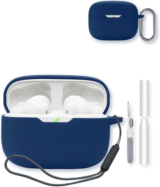 Case for JBL Vibe Beam 2 True Wireless Noise Cancelling Earbuds,Soft Protective,BOVUGAC Silicone Case Cover with Keychain & Cleaning Kit & Lanyard for JBL Vibe Beam 2-Blue