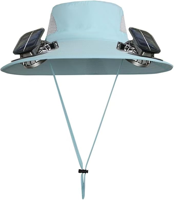 Wide Brim Solar Fan Outdoor Fishing Hat,Waterproof Hat with Two Solar Fan for Men/Women,Solar Fan Hat UPF50+