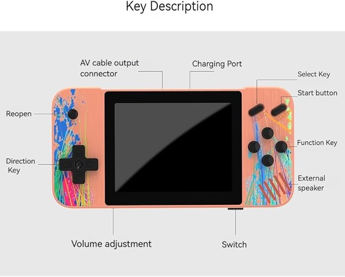Retro Handheld Game Console, 3.5-inch HD Screen, 800 Classic Games, Single Player or 2-Person Game Mode, Retro Gaming Console，Grey/Pink (Grey)
