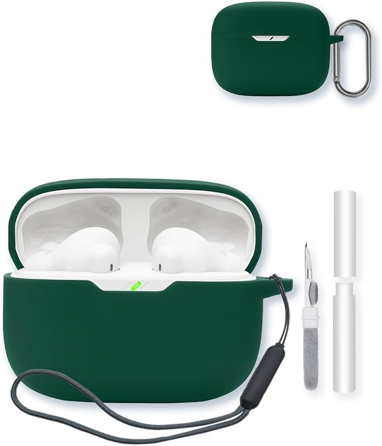 Case for JBL Vibe Beam 2 True Wireless Noise Cancelling Earbuds,Soft Protective,BOVUGAC Silicone Case Cover with Keychain & Cleaning Kit & Lanyard for JBL Vibe Beam 2-Green