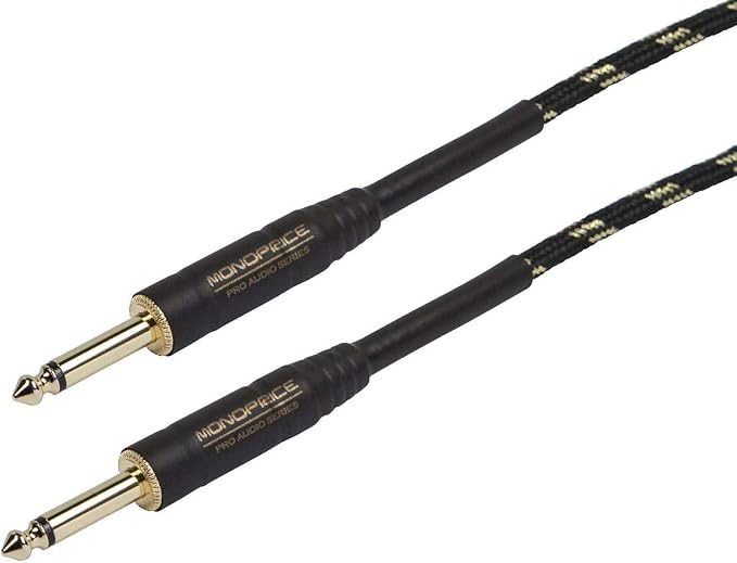 Monoprice 1/4-Inch TS Male to 1/4-Inch TS Male Instrument Cable - 50 Feet- Black, 20AWG, Gold Plated, Copper Braid Shielding - Cloth Series