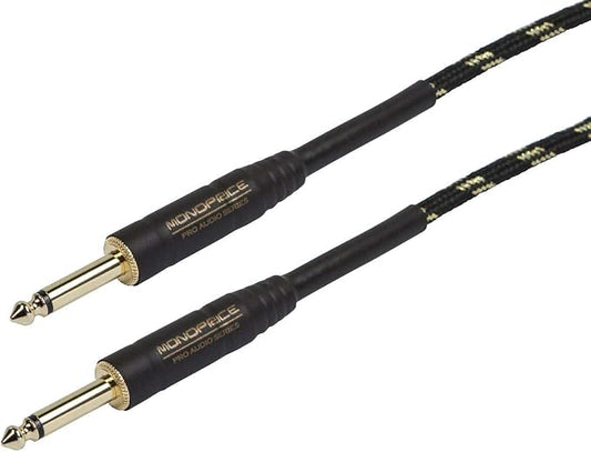 Monoprice 1/4-Inch TS Male to 1/4-Inch TS Male Instrument Cable - 50 Feet- Black, 20AWG, Gold Plated, Copper Braid Shielding - Cloth Series
