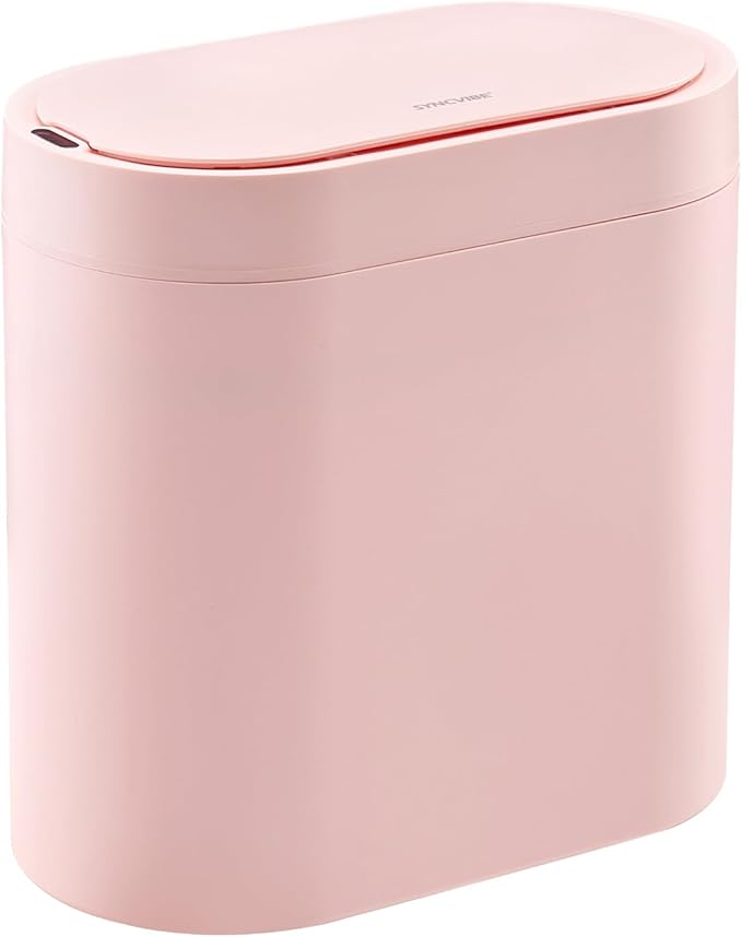 SYNCVIBE Bathroom Trash Can with Lid 2 Gallon Slim Motion Sensor Garbage Can Narrow Automatic Plastic Trash Bin for Bedroom, Living Room, Toilet, Office (Pink)