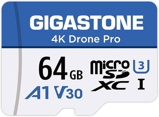 【Designed for Drone】 GIGASTONE 64GB Micro SD Card, 4K Drone Pro, MicroSDXC Memory Card for Security Camera, DJI Drone or Action Camera, 4K Video Recording, UHS-I U3 A1 V30, 95MB/s, with Adapter.