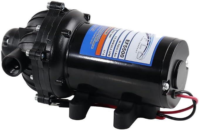 Everflo EF5500-BOX 5.5GPM 12V Diaphragm Pump-1/2 FNPT Connection, 5.5 GPM, Black