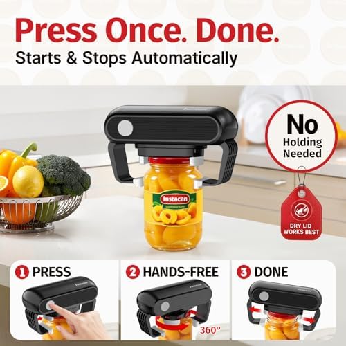 Effortless Electric Jar Opener Easy Opens Twist-Lid, One Handed Automatic Jar Opener for Weak Hands & Seniors with Arthritis