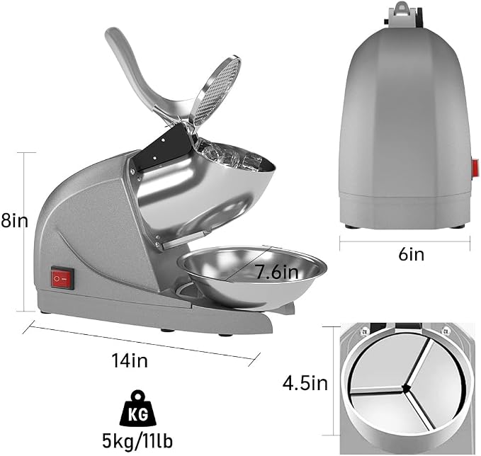OKF Ice Shaver Prevent Splash Snow Cone Machine, Electric 3 Blades Shaved Ice Machine, 380W Ice Shaver Machine, 286lbs/hr Ice Crushers for Home Use, Ice Crusher with Free Ice Pick (Silver)