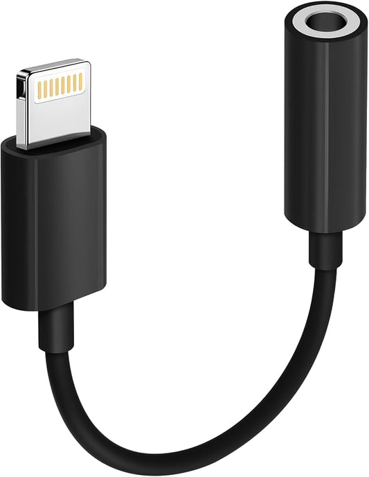 Apple MFi Certified 1 Pack Lightning to 3.5 mm Headphone Jack Adapter for iPhone, iPhone Aux Adapter Converter Dongle Audio Cable Compatible with iPhone 14 13 12 11 X XS 8 7 Black