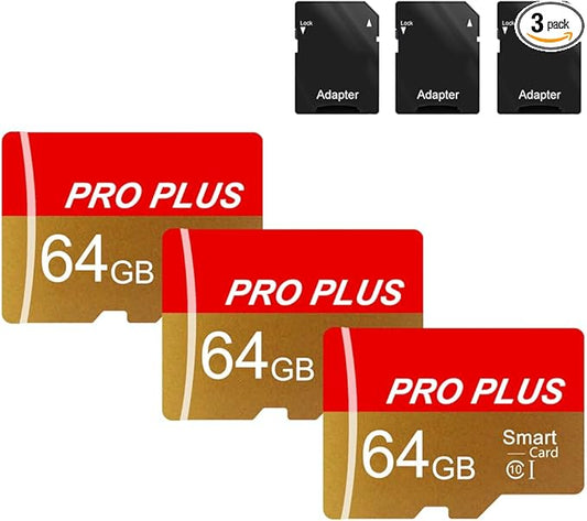3 Pack TF Card 64GB with Adapter, High Speed Memory Card, UHS-I C10 A1 Memory TF Card for Tablet/Mobile Phone/Camera/Car Audio/Game Console (TF162 64GB-3 Pack)