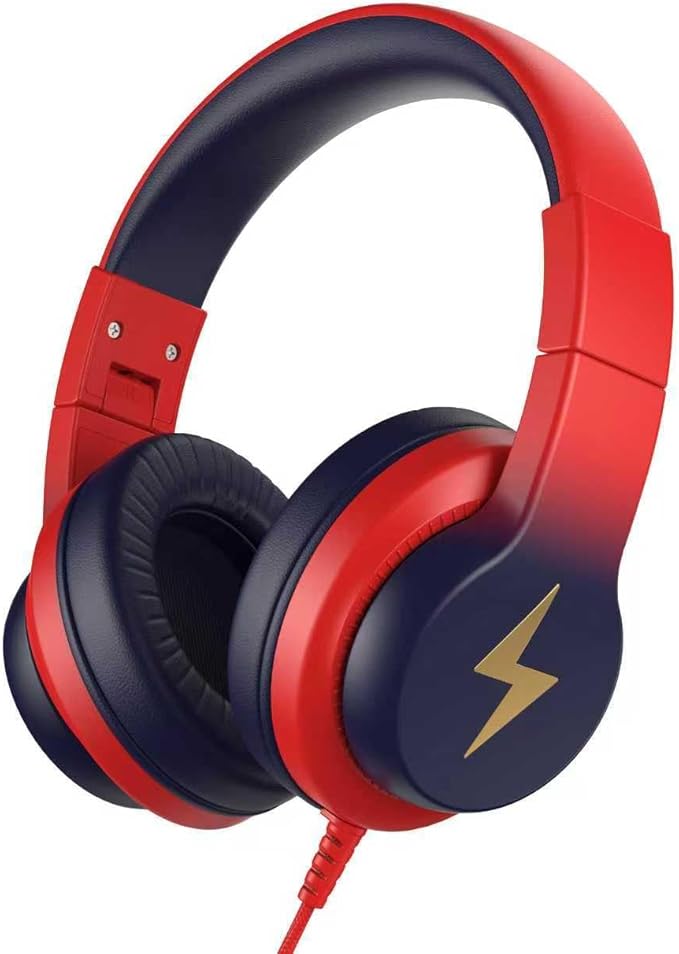 Candy Bila Kids Headphones, Wired Headphones for Kids Over Ear with Microphone, 85/94dB Volume Headphone for Girls Boys, Foldable Headphone for Learning & Entertainment, Gradient red to Dark Blue