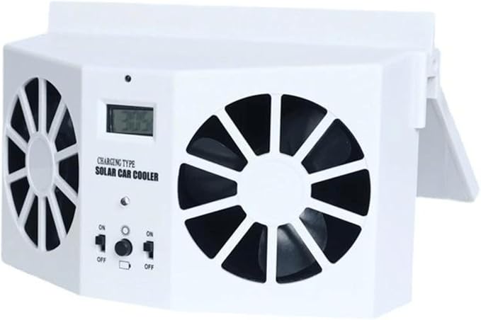 Solar Powered Car Fan, Window Exhaust, Air Vent Radiator, Energy Cooling for Car Backseat or Frontseat, Vehicle Ventilation Fan, White