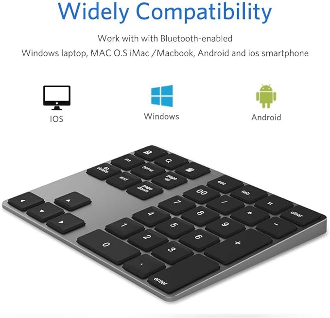 JOYEKY Bluetooth Number Pad, Wireless Numeric Keypad, USB-C Rechargeable External 34-Keys Numpad, Financial Data Entry Keyboard for iMac, MacBook Air/Pro, PC Desktop, Laptop Notebook