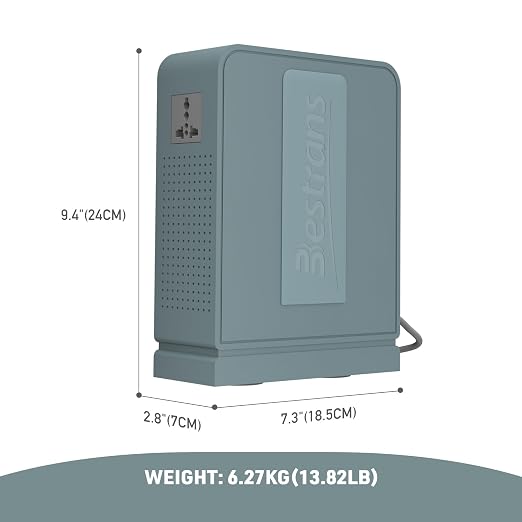 2000W Step Up Transformer 110v to 220v Converter, Heavy Duty Voltage Converter 110v-120v to 220v-240v with Dual Outlets, Overload Protection & Ultra-Quiet for Home Appliances,Grey Green