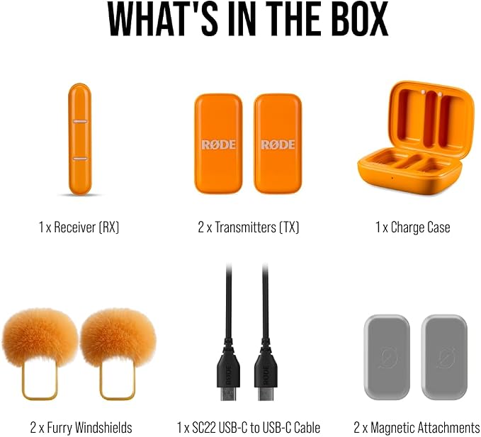 RØDE Wireless Micro - Compact Wireless Microphone, Two Mics with Charge Case for Smartphone Content Creation - USB-C, Orange